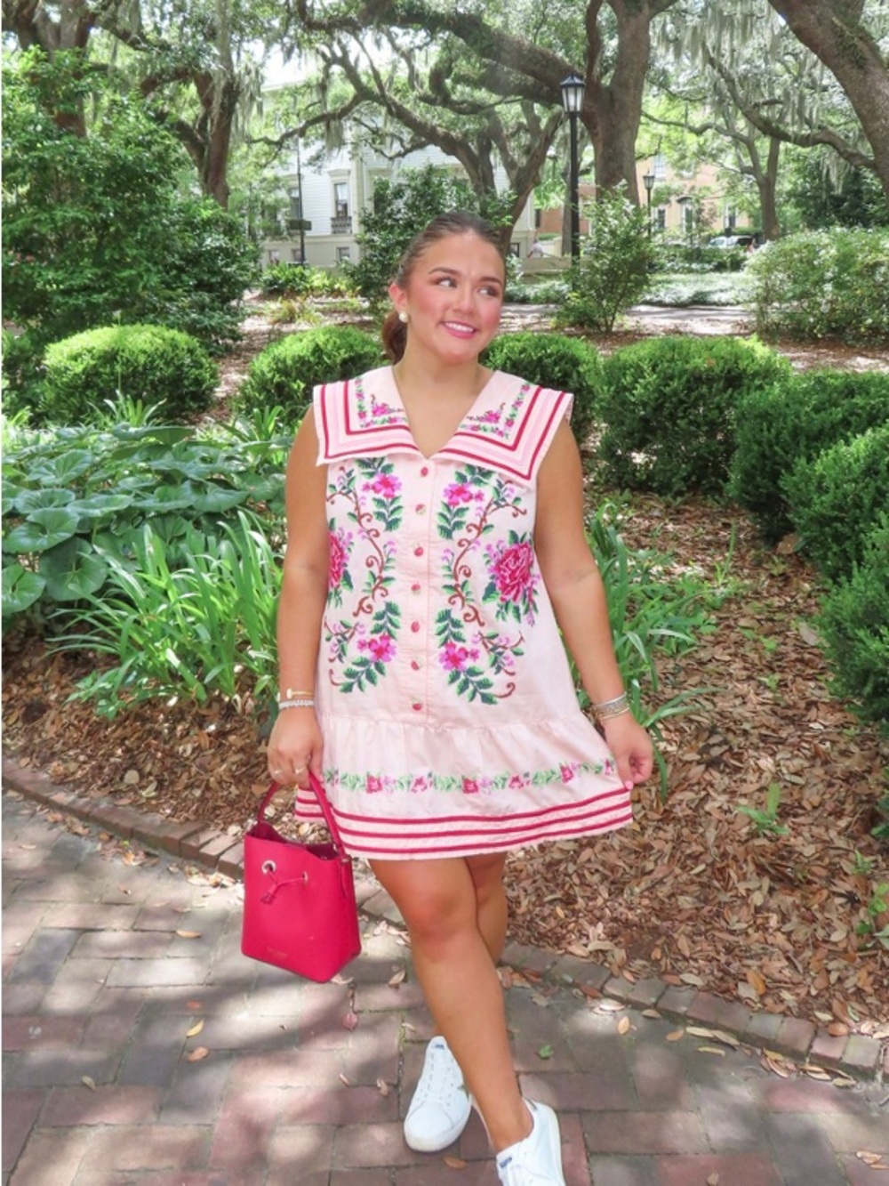 Farm Rio Flower Tapestry Embroidered Dress Cross Stitch Pink Floral XL